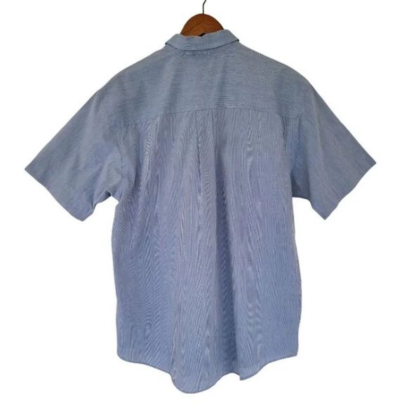 Van Heusen‎ Short Sleeve Striped Button down Shirt Womans Size L Blue - Picture 7 of 10
